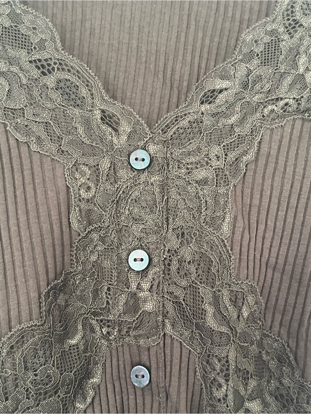 Old Navy Brown Ribbed Lace-Trim Button Down Top - Picture 6 of 7